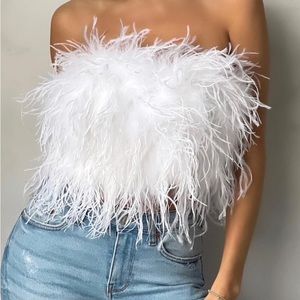 DREAM DAZE - WHITE FEATHER BANDEAU CROP TOP